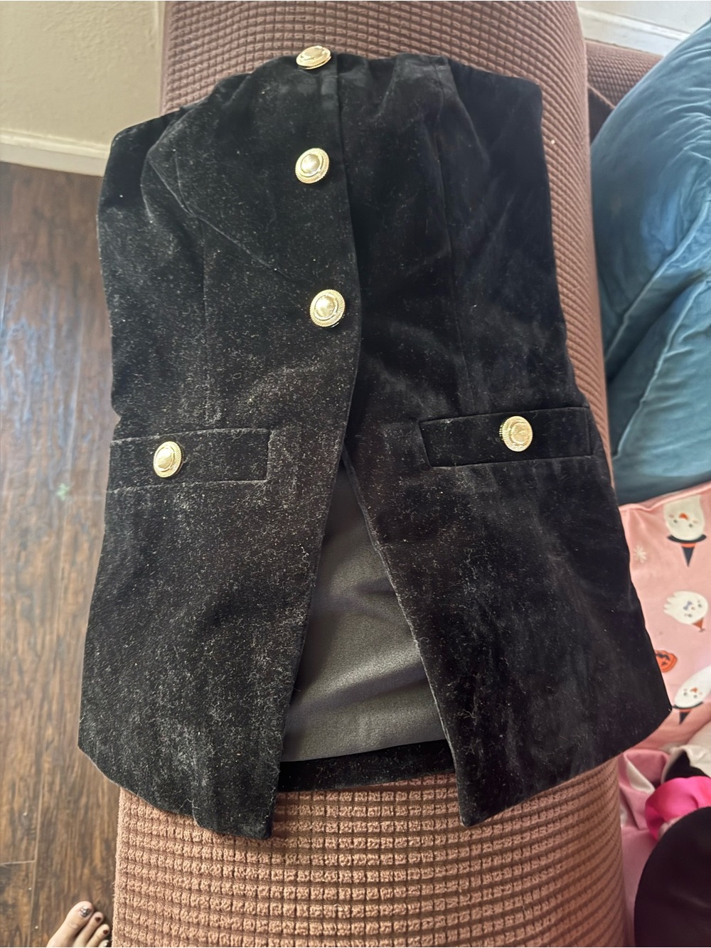Endless Rose Black Velvet Button-Front Vest with Gold Buttons